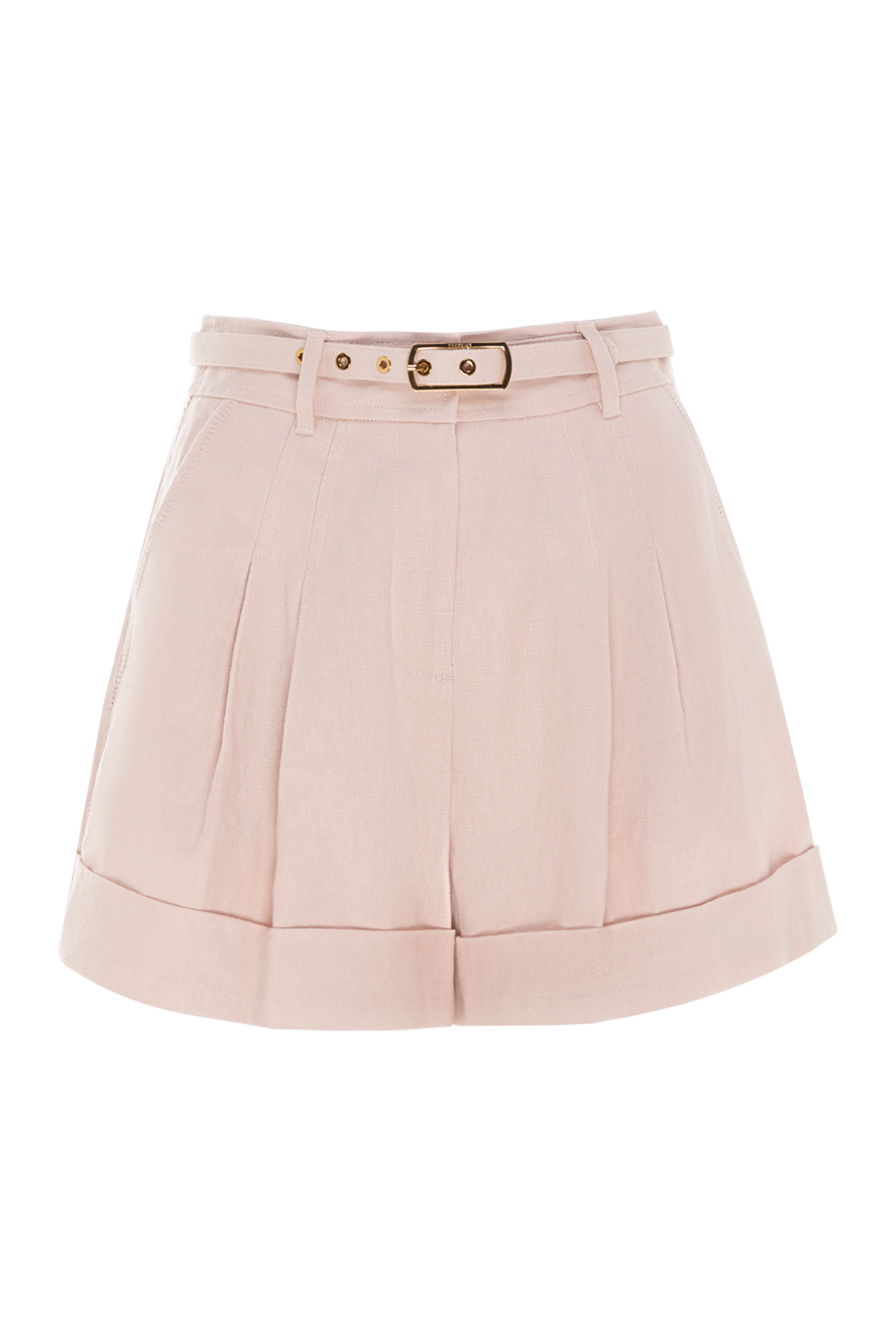 Zimmermann Pink linen shorts for women - tucks, cuffs. belt. 100% linen. Closure: button, zipper. two side pockets, one back pocket. Country of manufacture: Italy. Care: specialized cleaning - photo 1