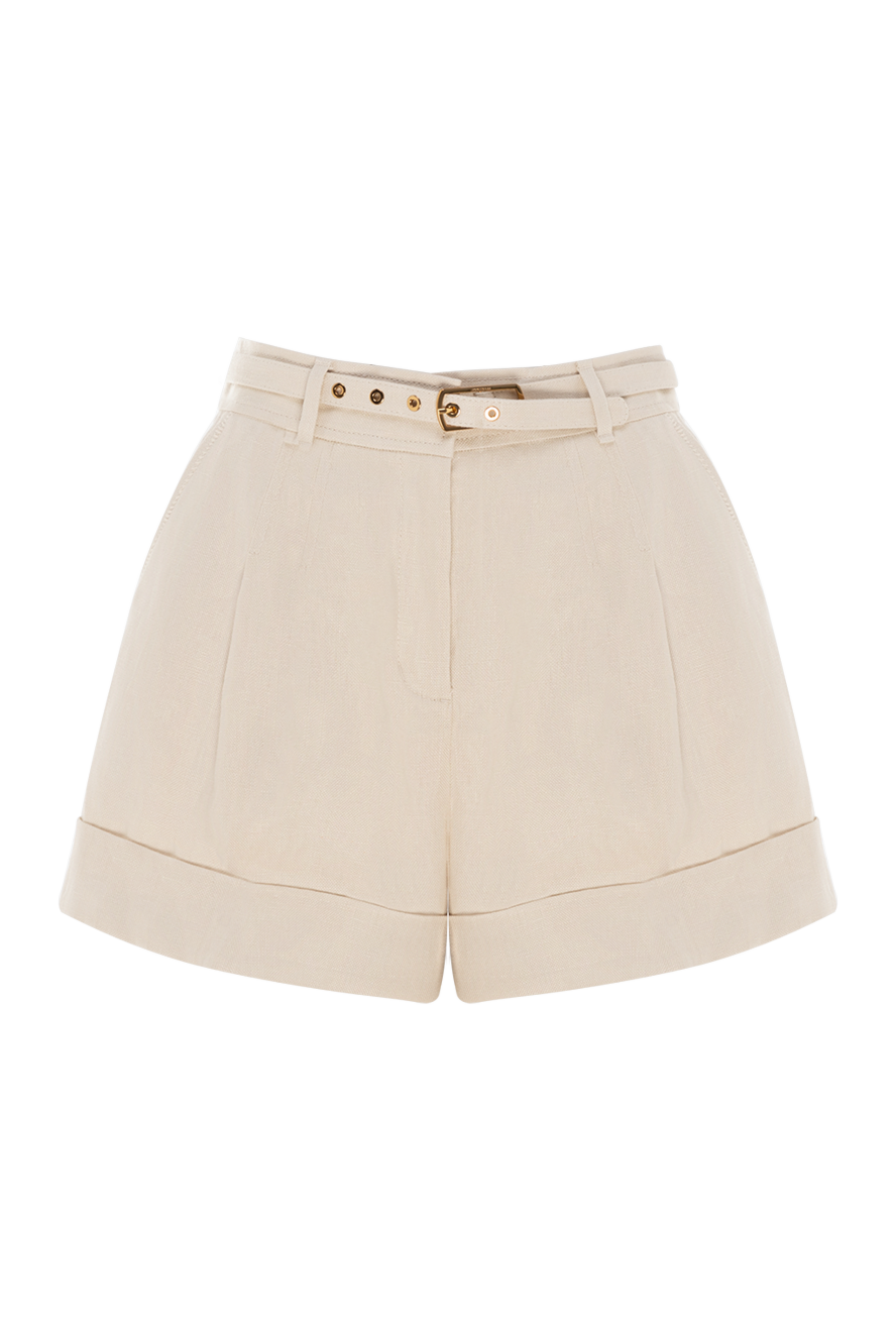 Zimmermann Beige linen shorts for women - tucks, cuffs. belt. 100% linen. Closure: button, zipper. two side pockets, one back pocket. Country of manufacture: Italy. Care: specialized cleaning - photo 1