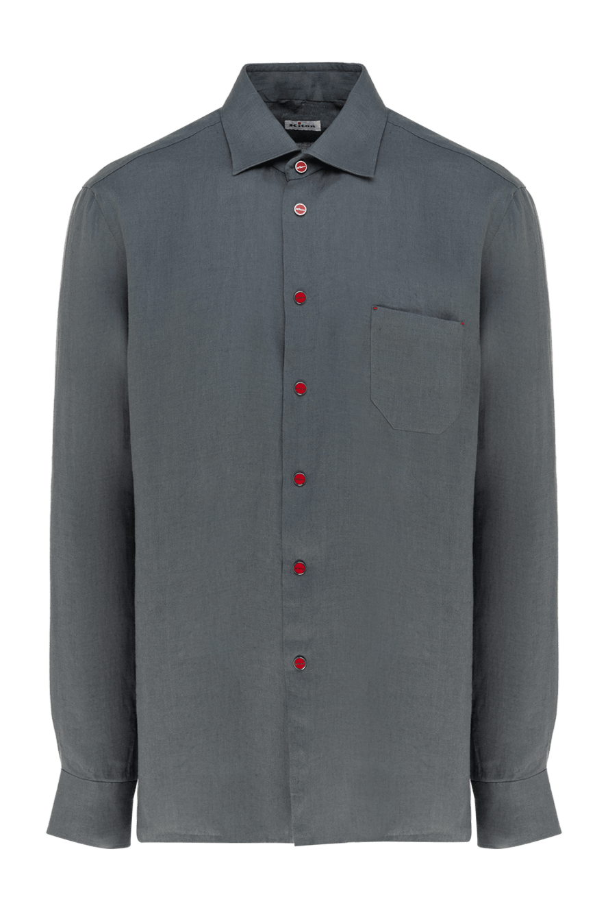 Kiton Men's gray linen shirt - Decor: brand logo. Composition: 100% linen. Closure: buttons. Pockets: one pocket. Country of manufacture: Italy. Care: specialized cleaning - photo 1