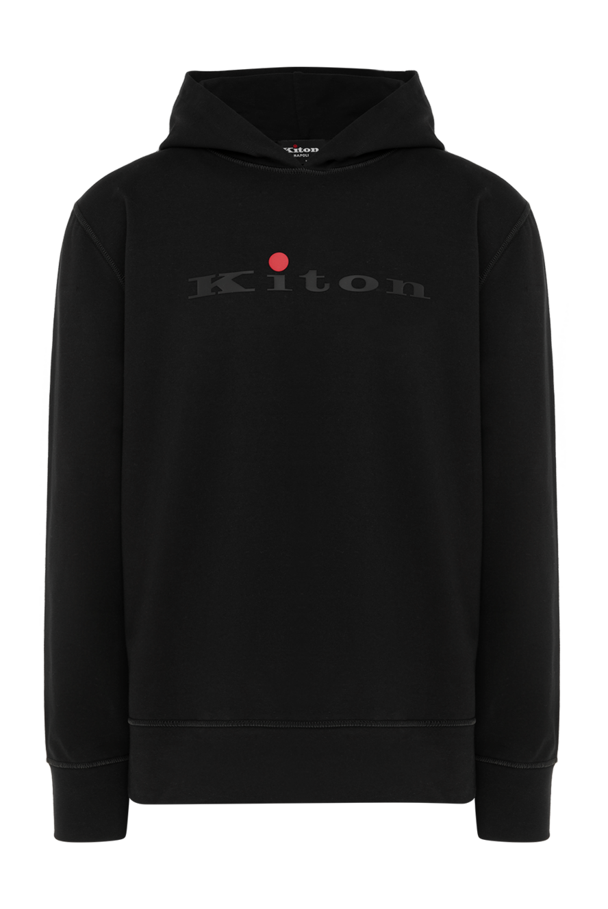 Kiton Men's black cotton and elastane hoodie - Decor: brand logo. Additionally: hood. Composition: 89% cotton, 11% elastane. Country of manufacture: Italy. Care: specialized cleaning - photo 1