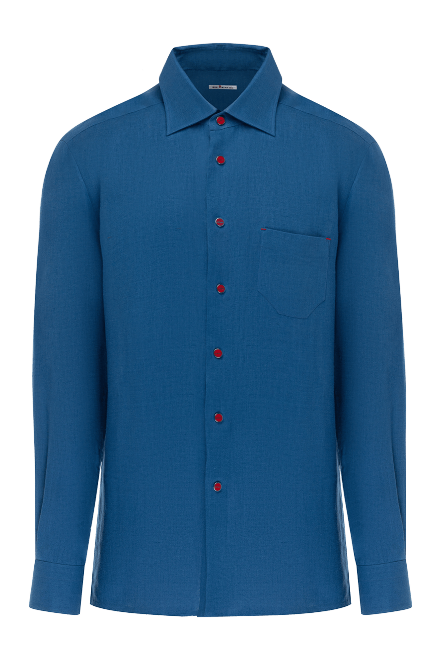 Kiton Men's blue linen shirt - Decor: brand logo. Composition: 100% linen. Clasp: buttons . Pockets: one chest pocket. Country of manufacture: Italy. Care: specialized cleaning - photo 1