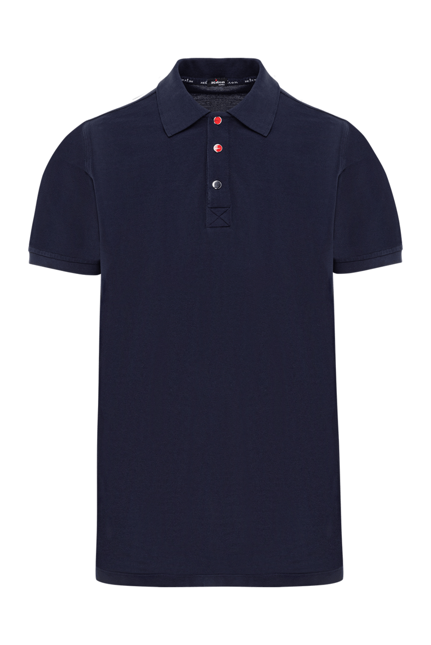 Kiton Men's blue polo with cotton buttons - red buttons with brand logo. 100% cotton. Country of manufacture: Italy. Care: specialized cleaning - photo 1