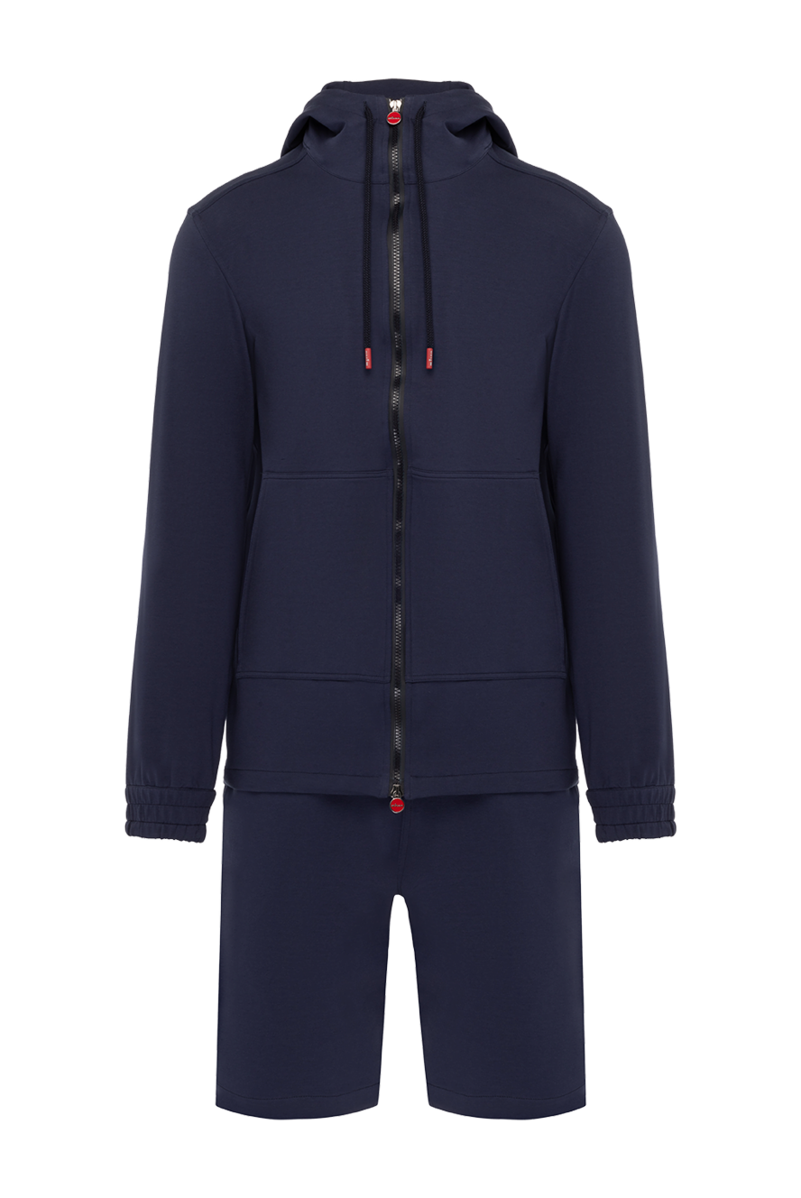 Kiton Men's blue walking suit made of cotton and elastane - Decor: brand logo. Additionally: hood. Composition: 89% cotton, 11% elastane. Fastening: zipper, drawstring. Pockets: two side pockets. Country of manufacture: Italy. Care: specialized cleaning - photo 1