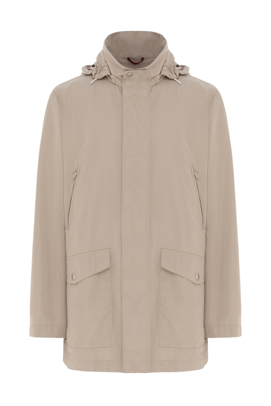 Brunello Cucinelli Men's windbreaker jacket with hood beige - 70% polyester, 30% polyamide. Additional: hood. two side pockets. zipper, buttons. Country of manufacture: Italy. Care: specialized cleaning - photo 1