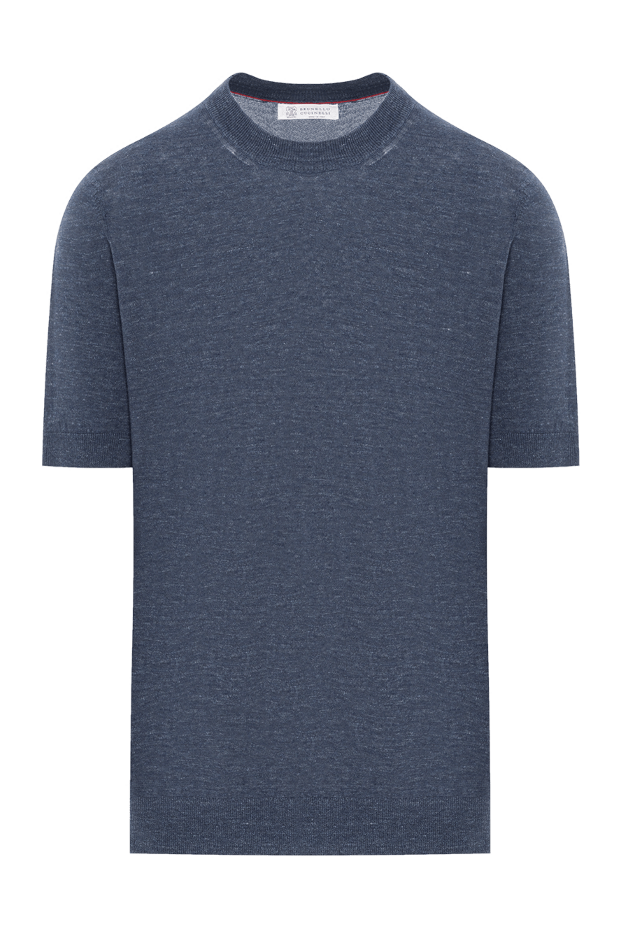 Brunello Cucinelli Blue melange men's T-shirt without a pattern made of linen and cotton - 77% linen, 23% cotton. Country of manufacture: Italy. Care: specialized cleaning - photo 1