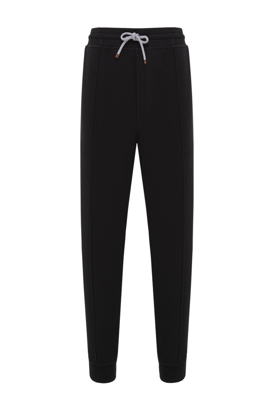 Brunello Cucinelli Мужские спортивные брюки чёрные с эластичным поясом - 93% хлопок, 7% полиамид. пояс на шнурке. два боковых кармана, два задних кармана. Страна производитель: Италия. Уход: специализированная чистка - фото 1