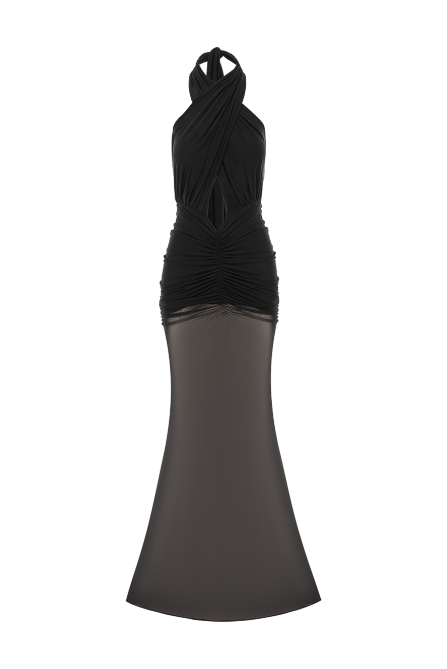 Khela Forbidden Black Mesh Maxi Dress - Decoration: gathers at front and back. 90% polyester, 10% elastane. zip at back and non-slip silicone lining. Country of manufacture: Italy. Care: specialized cleaning - photo 1