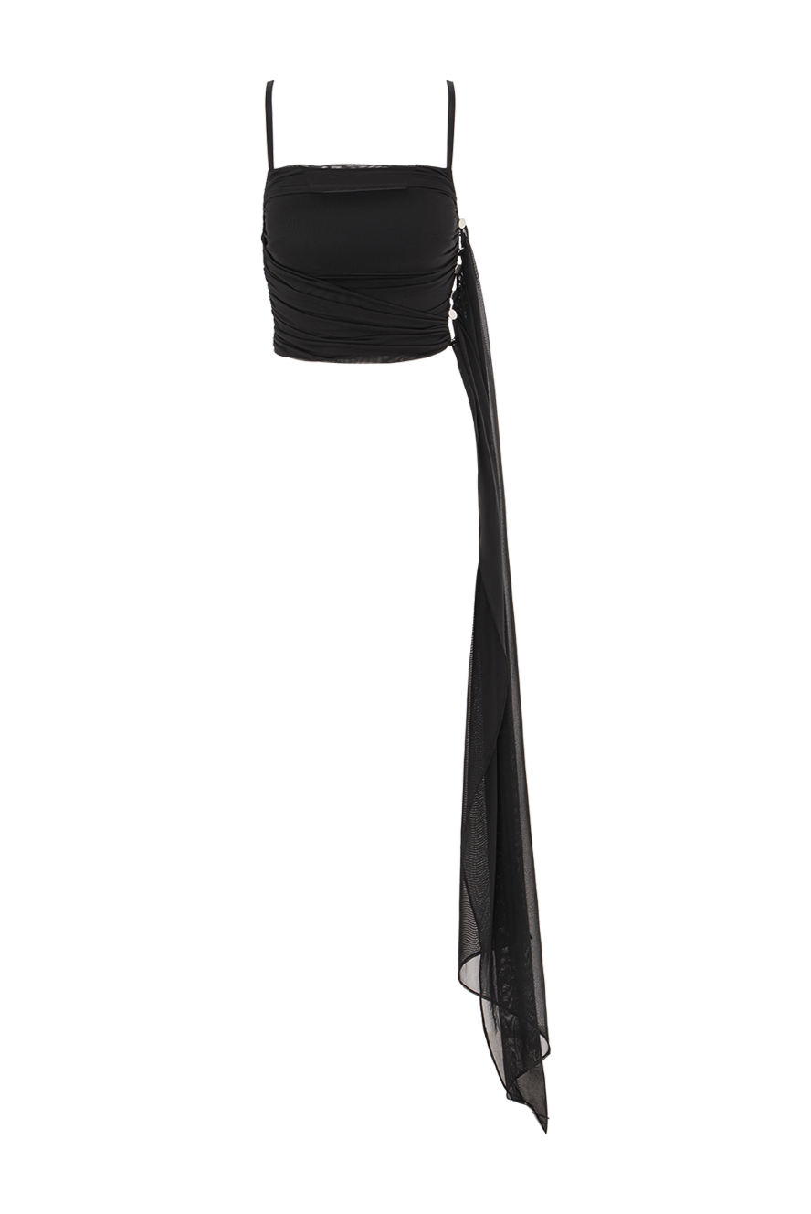 Khela Magnet of Scandal mesh top in deep black with mesh side hem - mesh hem on the side. 90% polyester, 10% elastane. Fastener: zipper, metal buttons. Country of manufacture: Italy. Care: specialized cleaning - photo 1