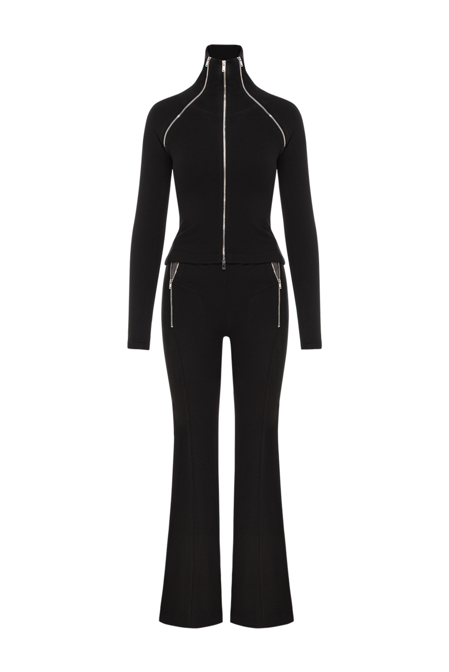 Khela Transient walking suit with long sleeves and black trousers - ribbed. 80% polyester, 20% elastane. Fastener: zipper. Country of manufacture: Italy. Care: specialized cleaning - photo 1