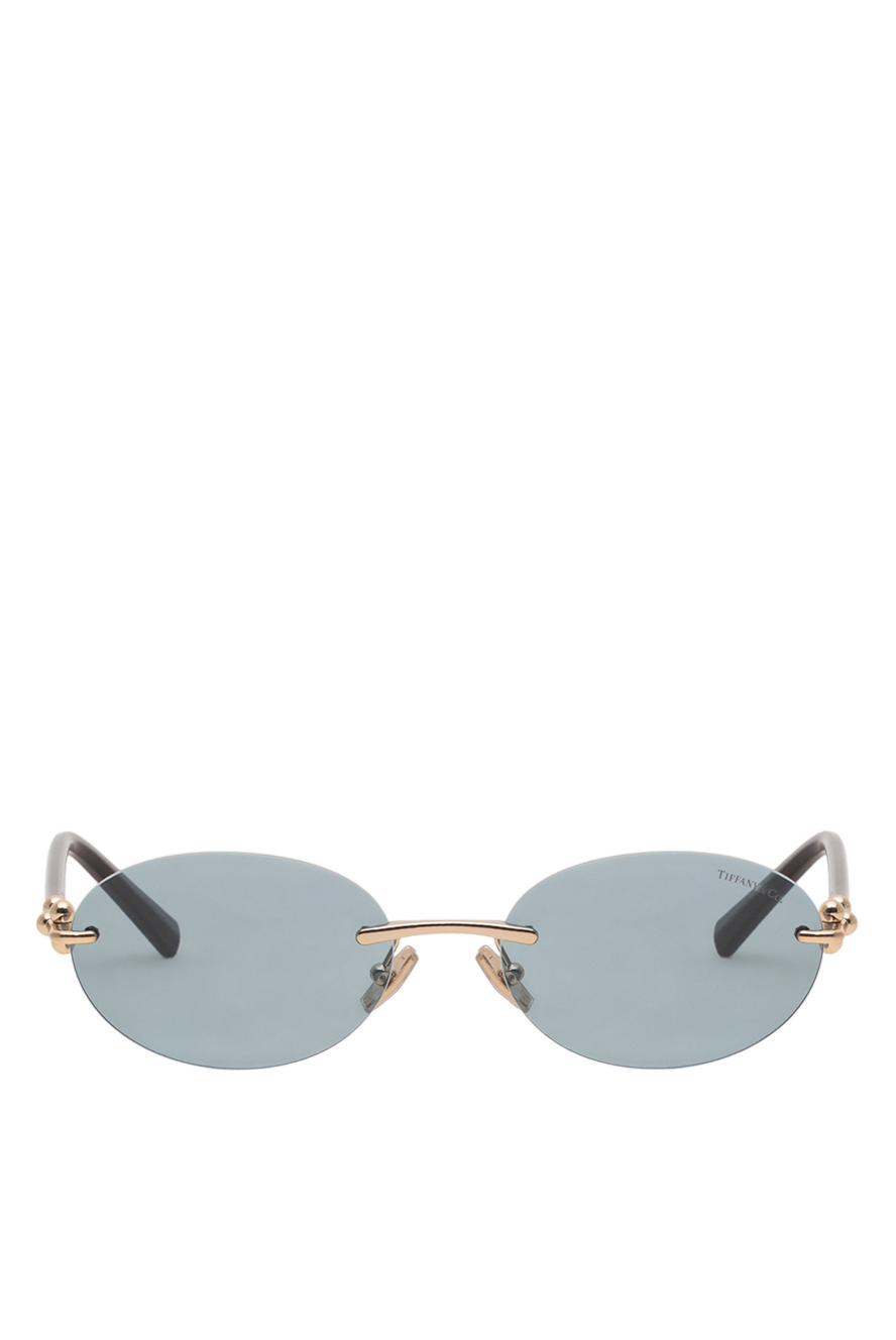 Tiffany&Co Витончені овальні сонцезахисні окуляри без оправи з небесно-блакитним градієнтом - логотип бренду. ацетат, метал. блакитний градієнт. Країна виробник: Італія. Догляд: спеціалізоване чищення - фото 1