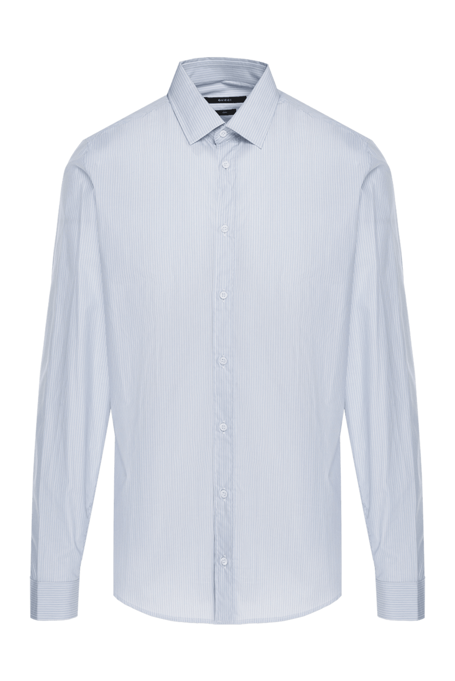 Gucci Blue cotton shirt for men - small stripe pattern. 100% cotton. Closure: buttons. Country of manufacture: Italy. Care: specialized cleaning - photo 1