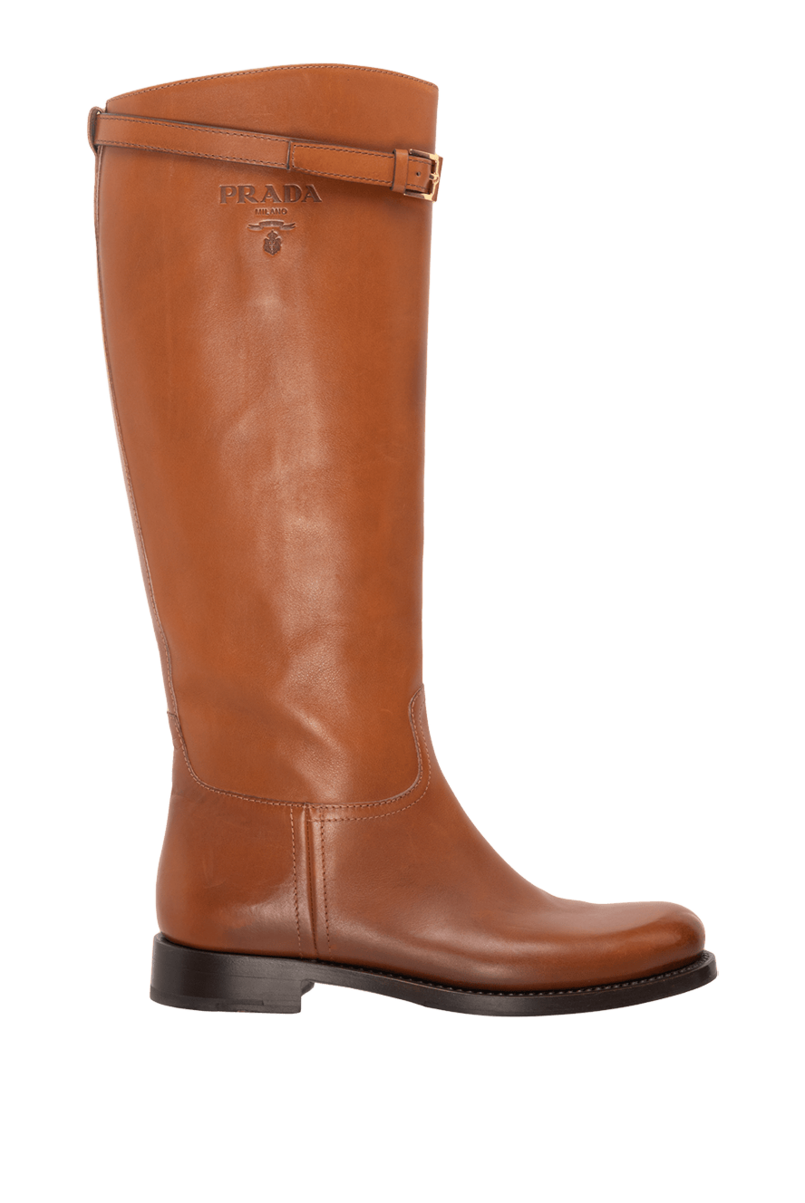 Prada women's leather boots with an elegant buckle, brown 152738