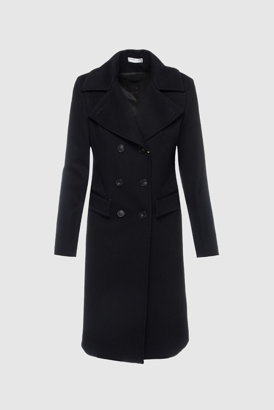 hype kyoto double long coat ［blk］ Cashmere & Silk Milano women's wool coat, black, double-breasted