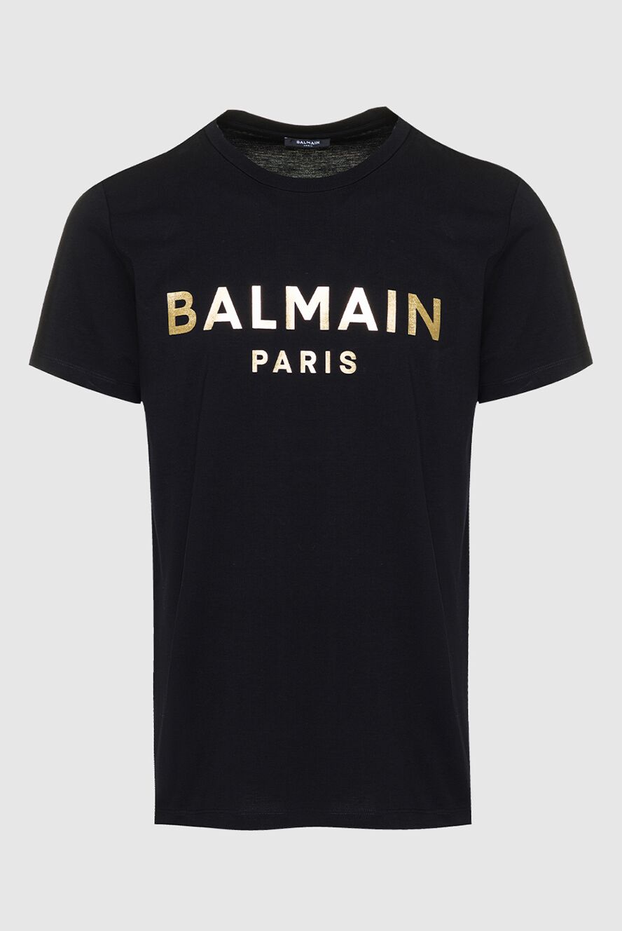 Balmain хлопковая черная футболка с металлизированным логотипом в