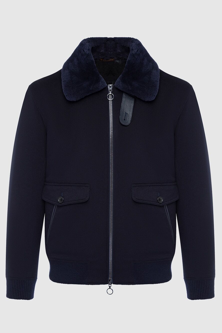 Seraphin jacket with cashmere and leather fur blue for men 162484 — Men