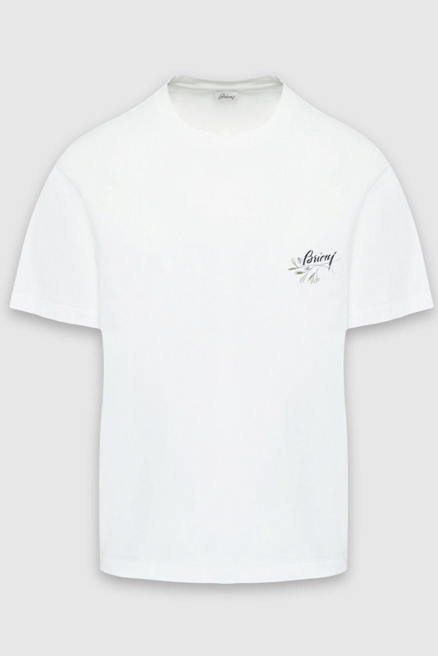 Brioni men's white cotton jersey t-shirt with signature embroidery