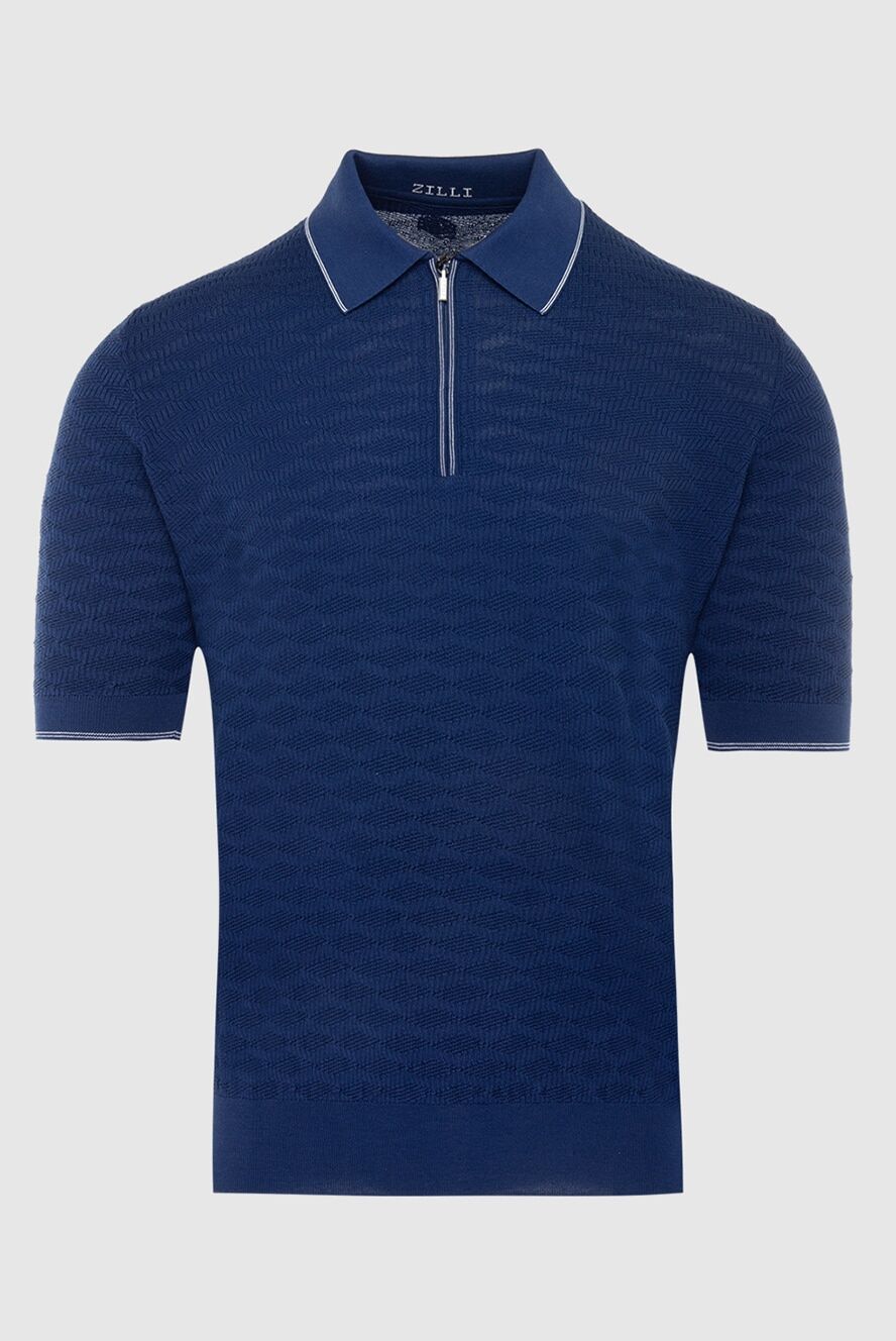 Zilli blue textured polo shirt with zipper for men 167636
