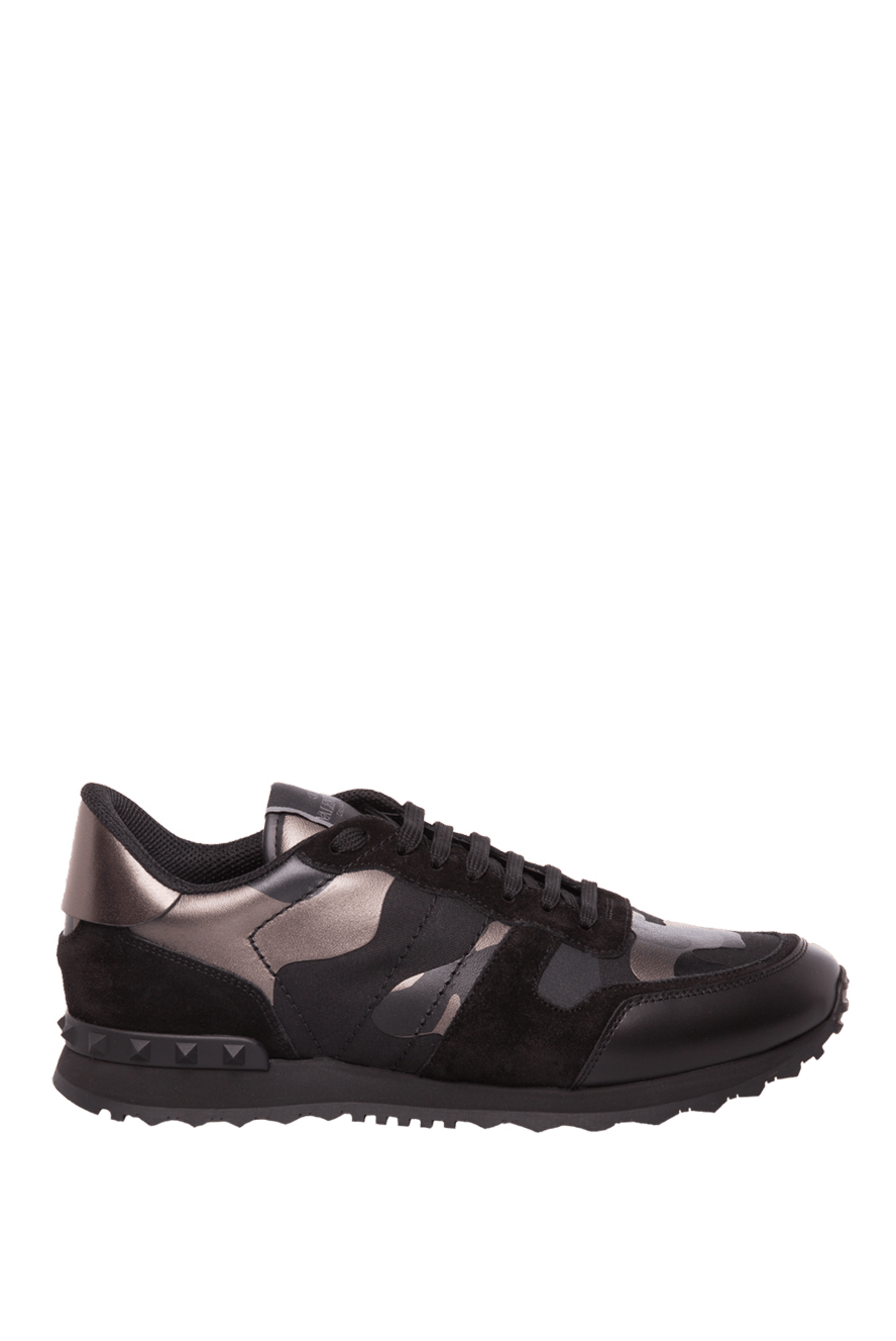 Valentino кроссовки из кожи и канвы черные мужские 168142