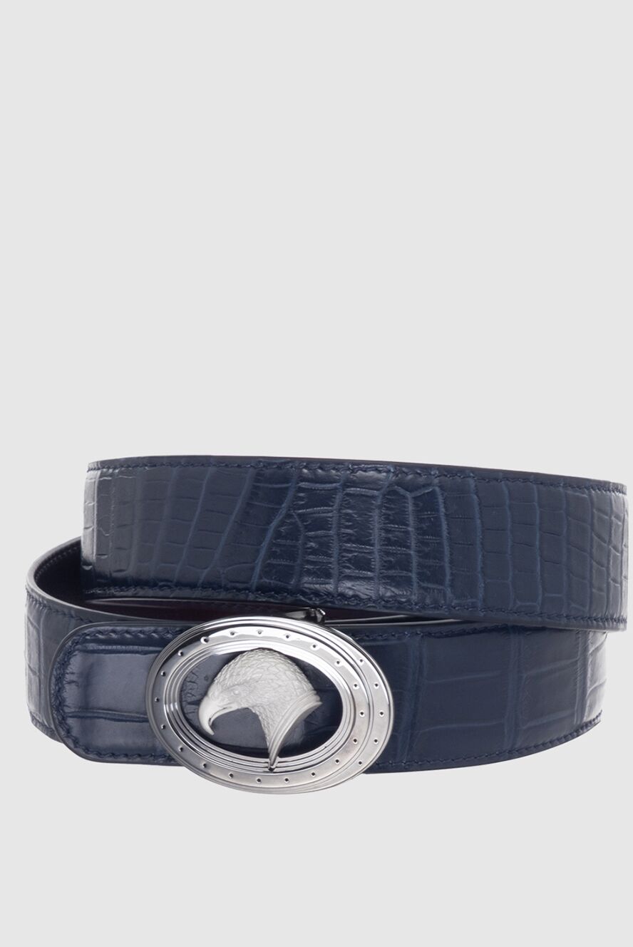 Stefano Ricci men's blue genuine crocodile leather belt with an