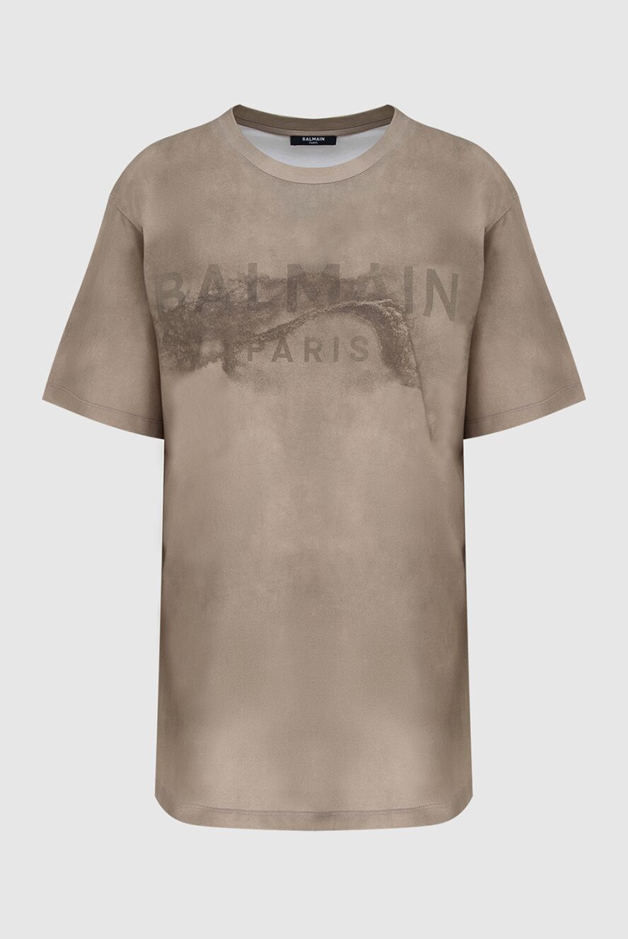 Balmain men's brown cotton t-shirt with print 173037 — Men t