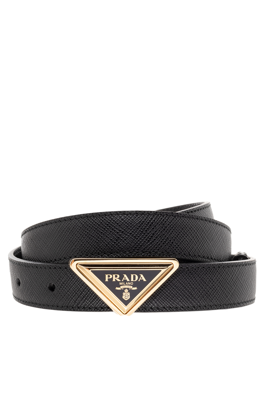 Prada women's black leather belt with triangular logo buckle