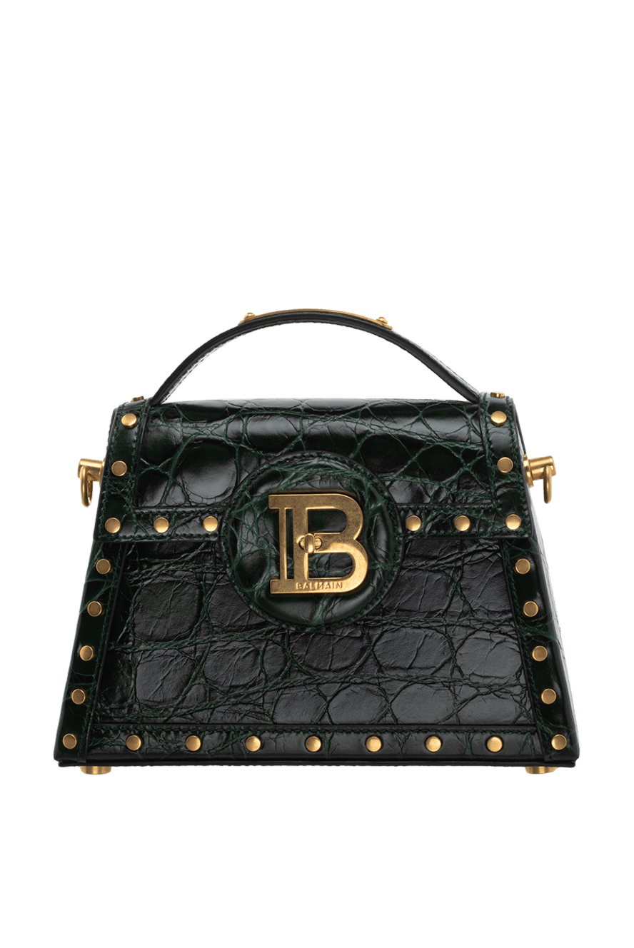 Balmain women's green leather bag with logo and textured embossing