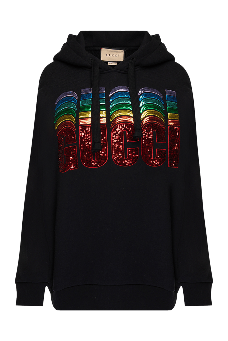 Gucci худи из черного хлопка с пайетками и радужным принтом 175348