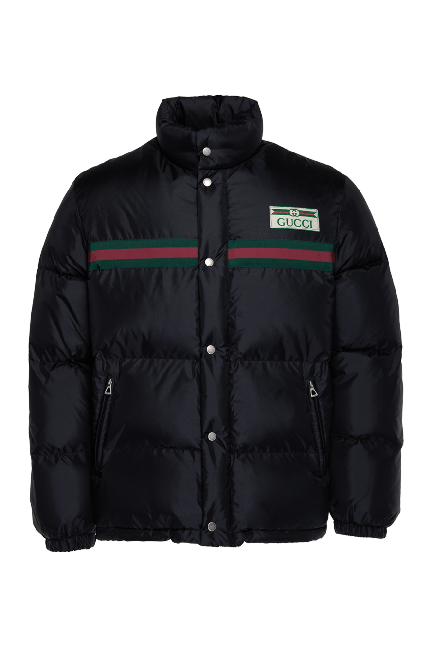 Gucci чорний пуховик з контрастними зелено-червоними вставками