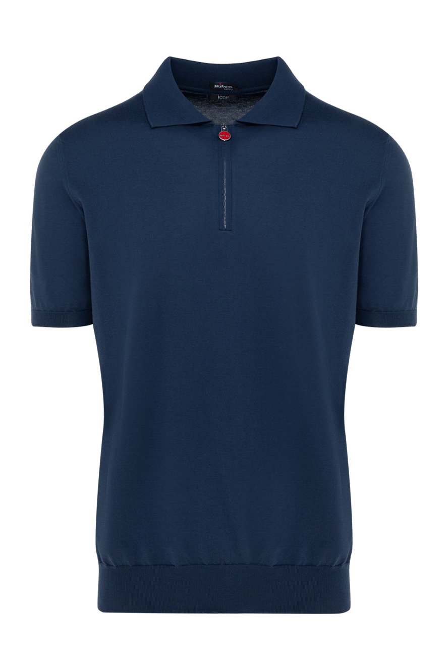 Kiton men's blue cotton polo shirt with zip-up detail and