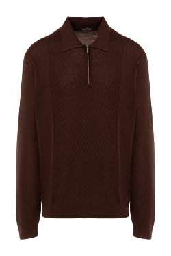 Wool, silk and cashmere long sleeve polo brown for men