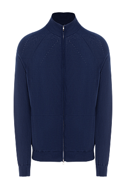Mens dark blue cotton cardigan with raglan sleeves