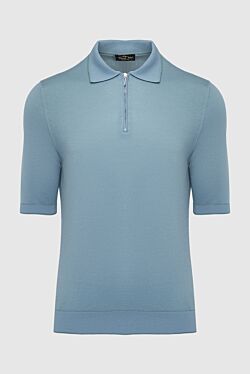 Blue cotton and silk polo for men