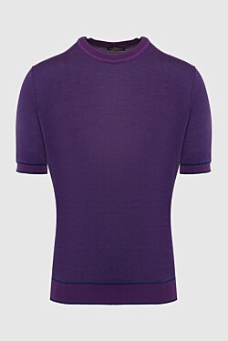Short sleeve jumper in cotton and silk purple for men