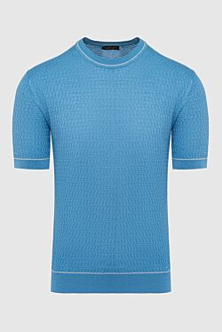 Jumper with short sleeves made of silk, blue, men's