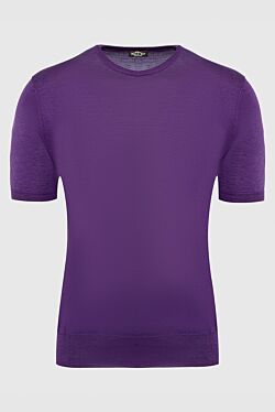 Short sleeve jumper in cotton and silk purple for men