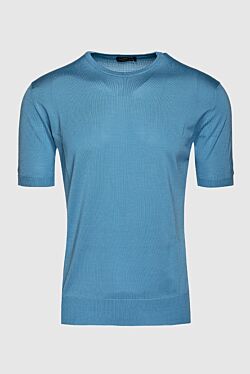 Blue short sleeve silk jumper for men