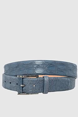 Blue crocodile leather belt for men