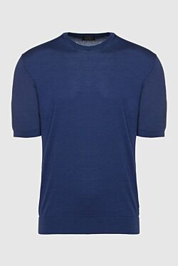 Short sleeve jumper made of silk and cotton blue for men