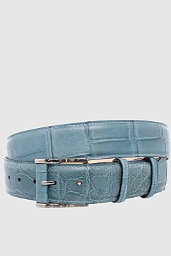 Blue crocodile leather belt for men