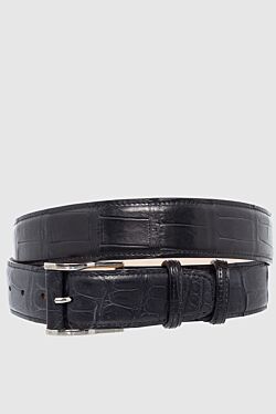 Gray crocodile leather belt for men