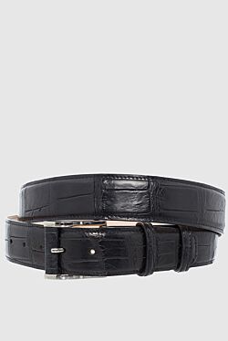 Black crocodile leather belt for men