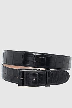 Black crocodile leather belt for men