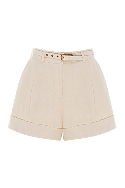 Beige linen shorts for women