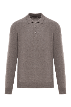 Brown wool long sleeve button down polo shirt