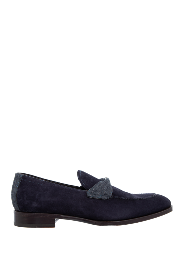 Max Verre dark blue loafers made of soft suede with crocodile leather inserts 115691 - photo 1