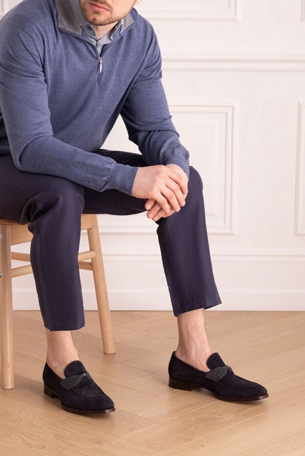Max Verre dark blue loafers made of soft suede with crocodile leather inserts 115691 - photo 2