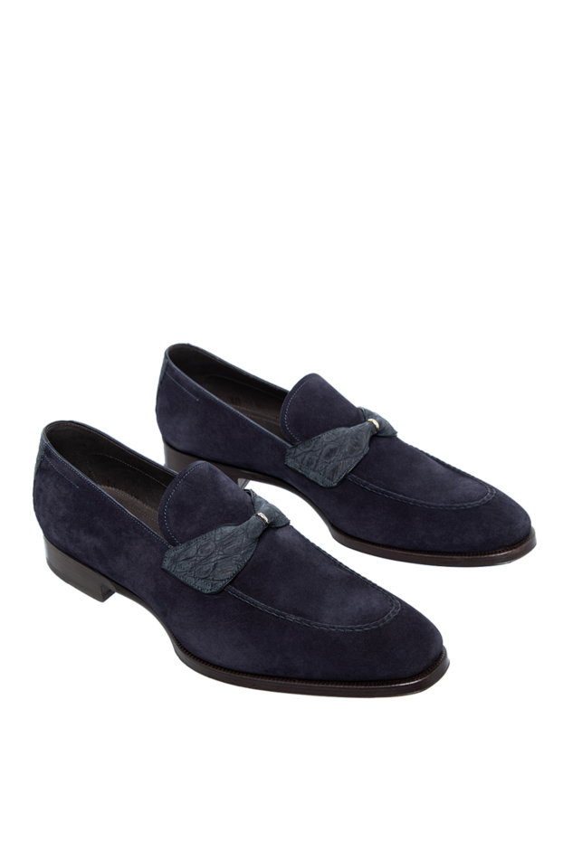Max Verre dark blue loafers made of soft suede with crocodile leather inserts 115691 - photo 3