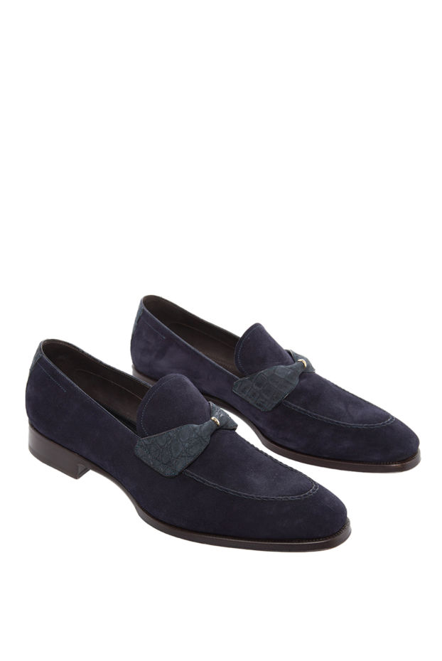 Max Verre men's loafers blue suede with textured strap and ring 115704 - photo 3