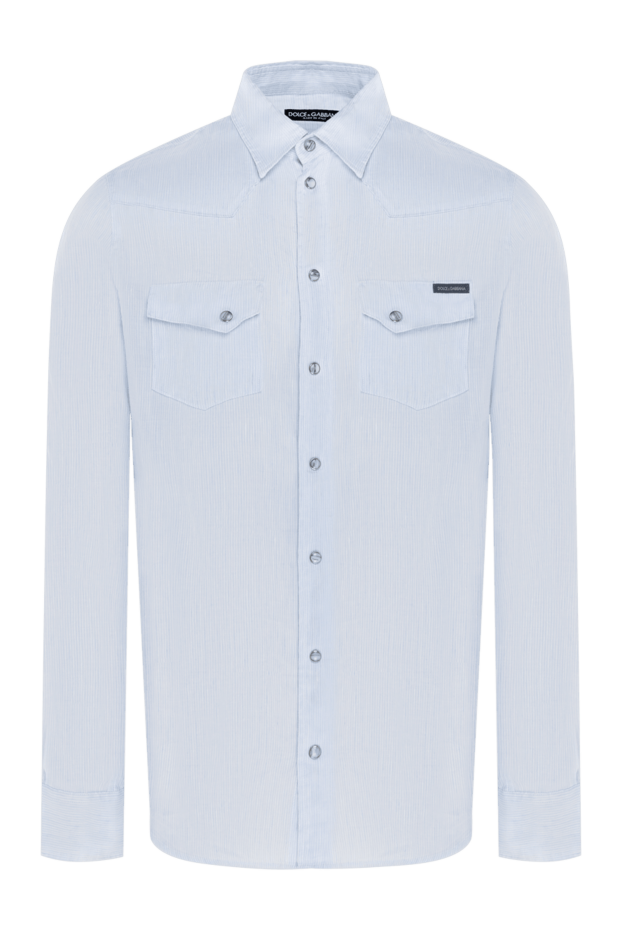 Dolce & Gabbana men's blue shirt with patch pockets made of cotton and linen 118796 - photo 1