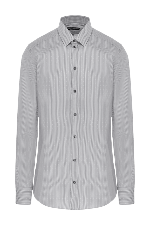 Men's gray cotton striped shirt - photo 1